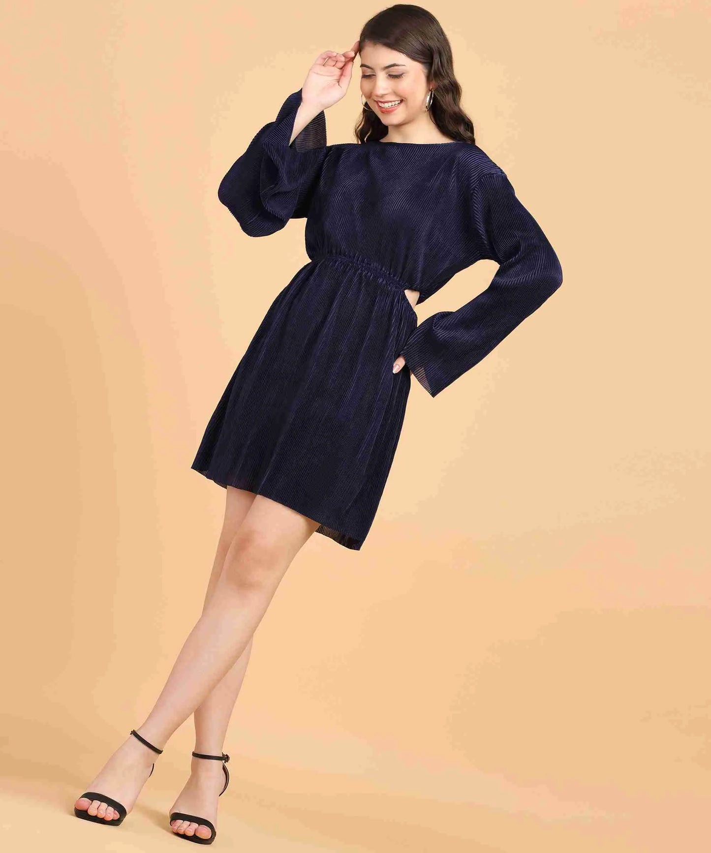 Black Wrinkle Cut Out Long Dress