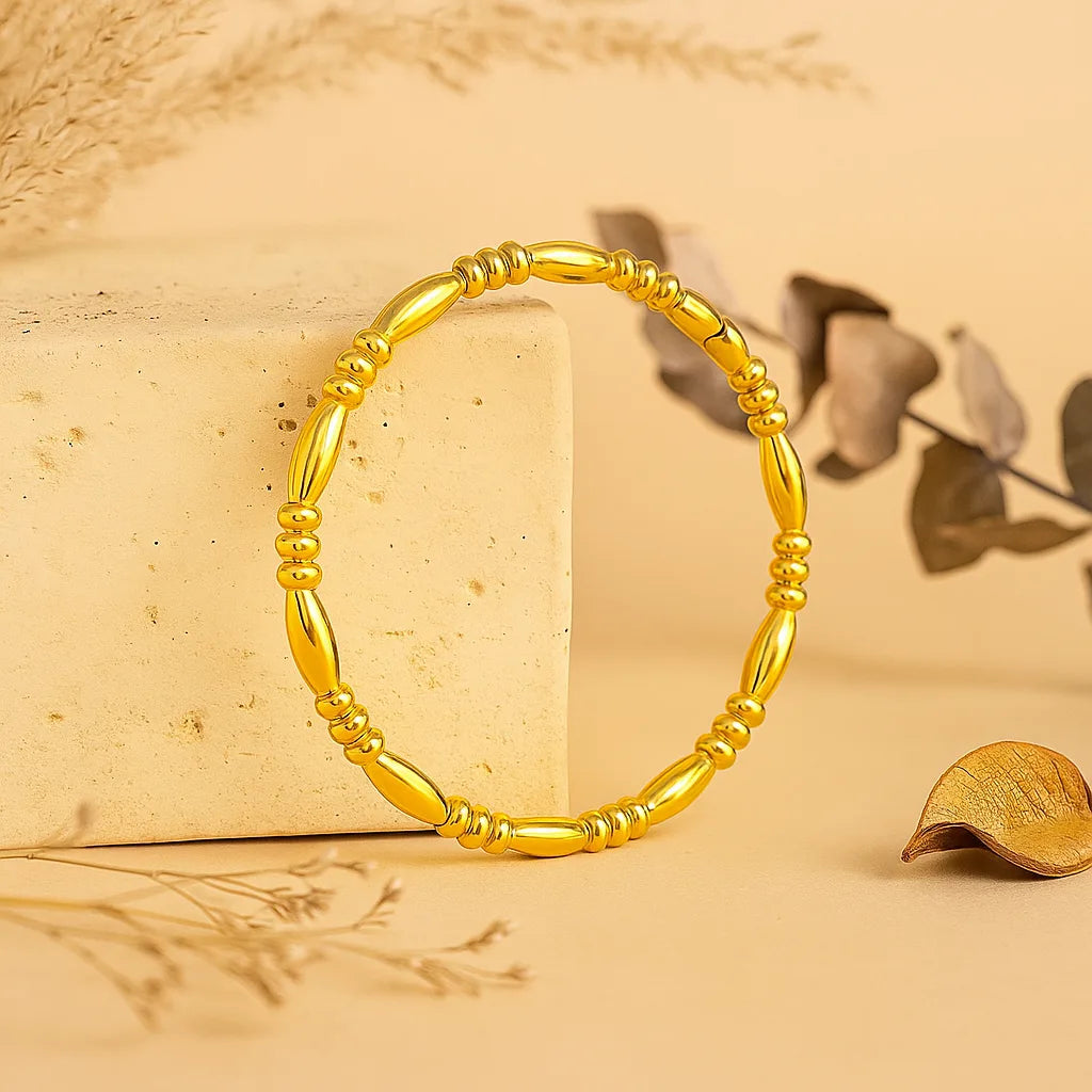 Anti-Tarnish Bamboo Bead Bangle for Women