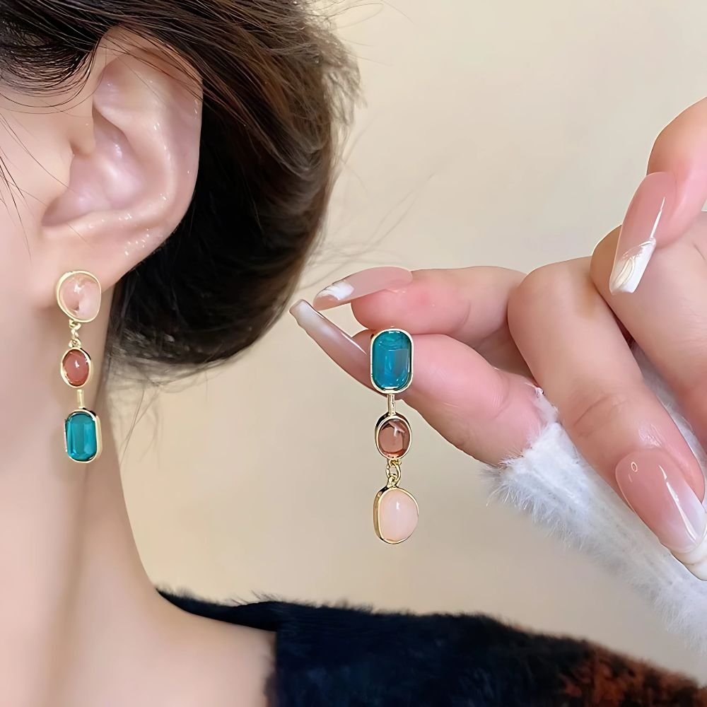 Asymmetrical Colored Gemstone Earrings