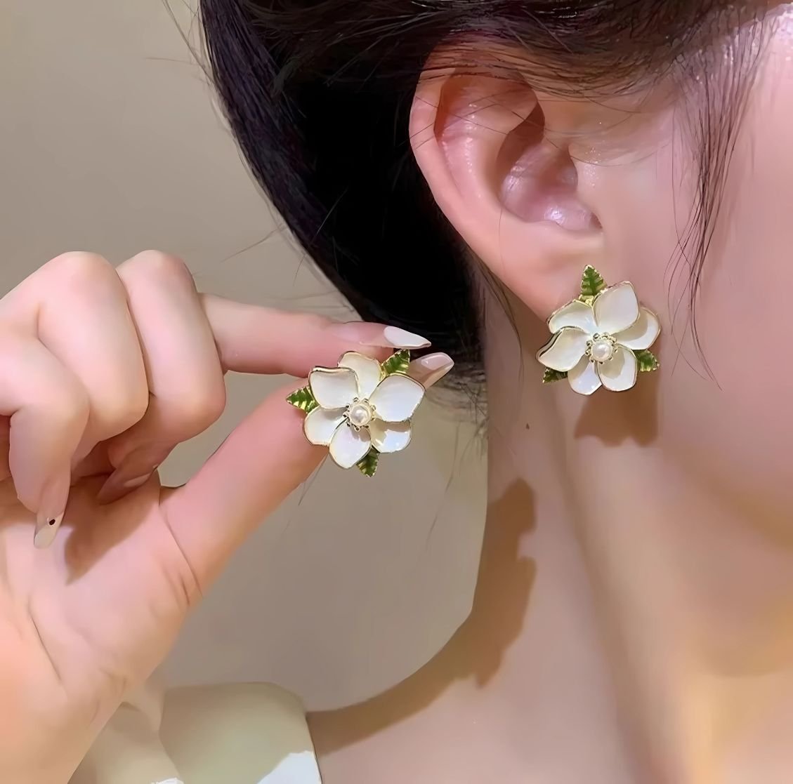 Delicate Enamel Camelia Floral Korean Studs
