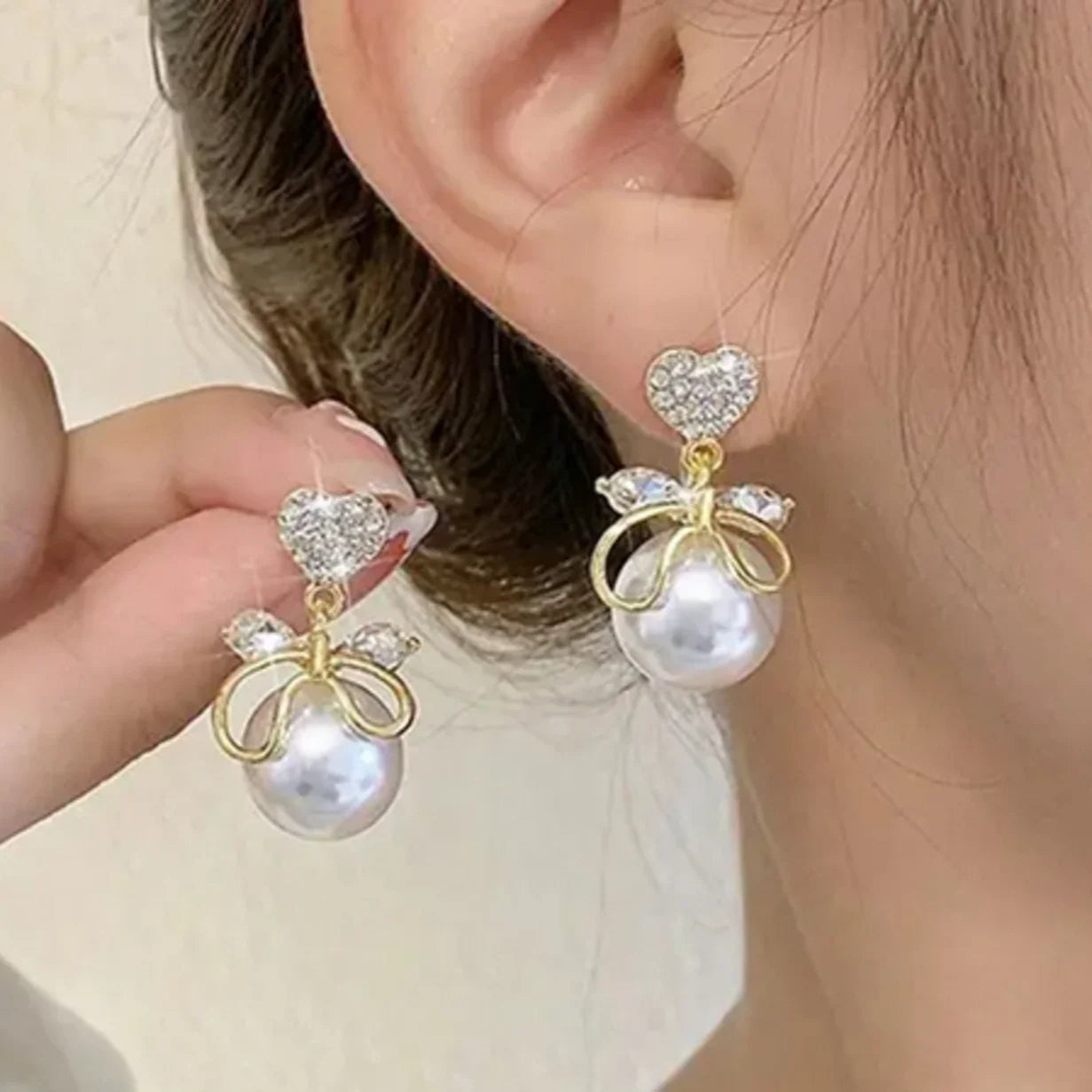 Heart Bow Pearl Earrings