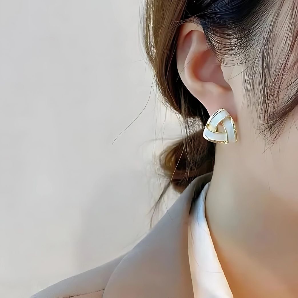 Korean Triangle Shape White Stud Earrings