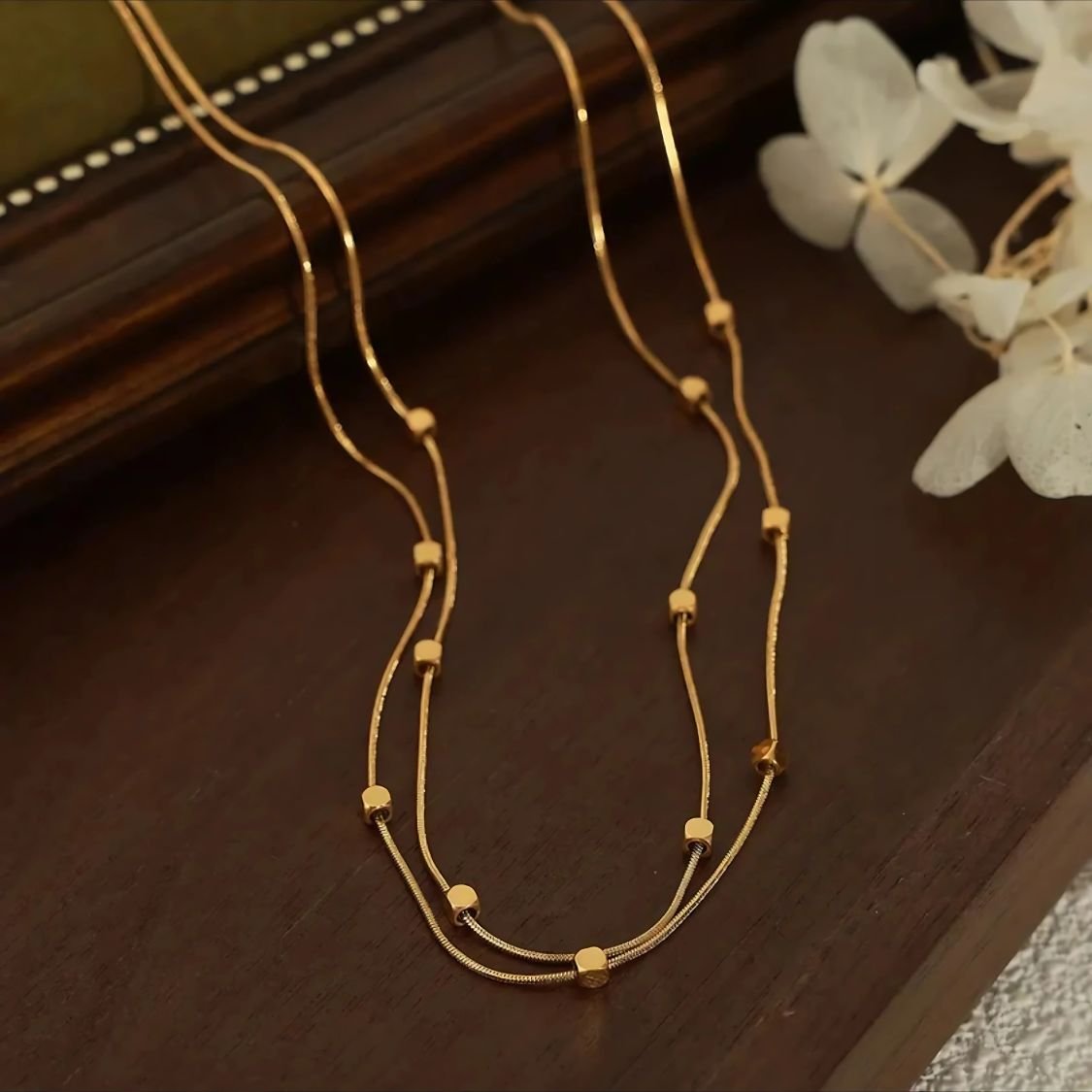 Retro Double-layer Herringbone Cubic Square Beads Necklace