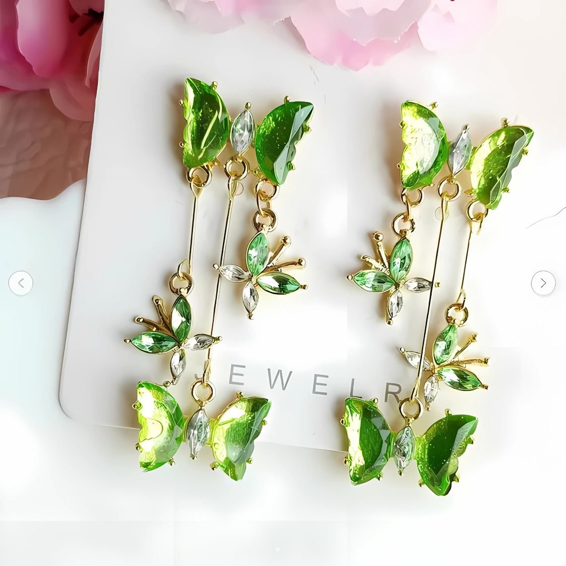 Stylish Green Rhinestone Butterfly Drop Earrings