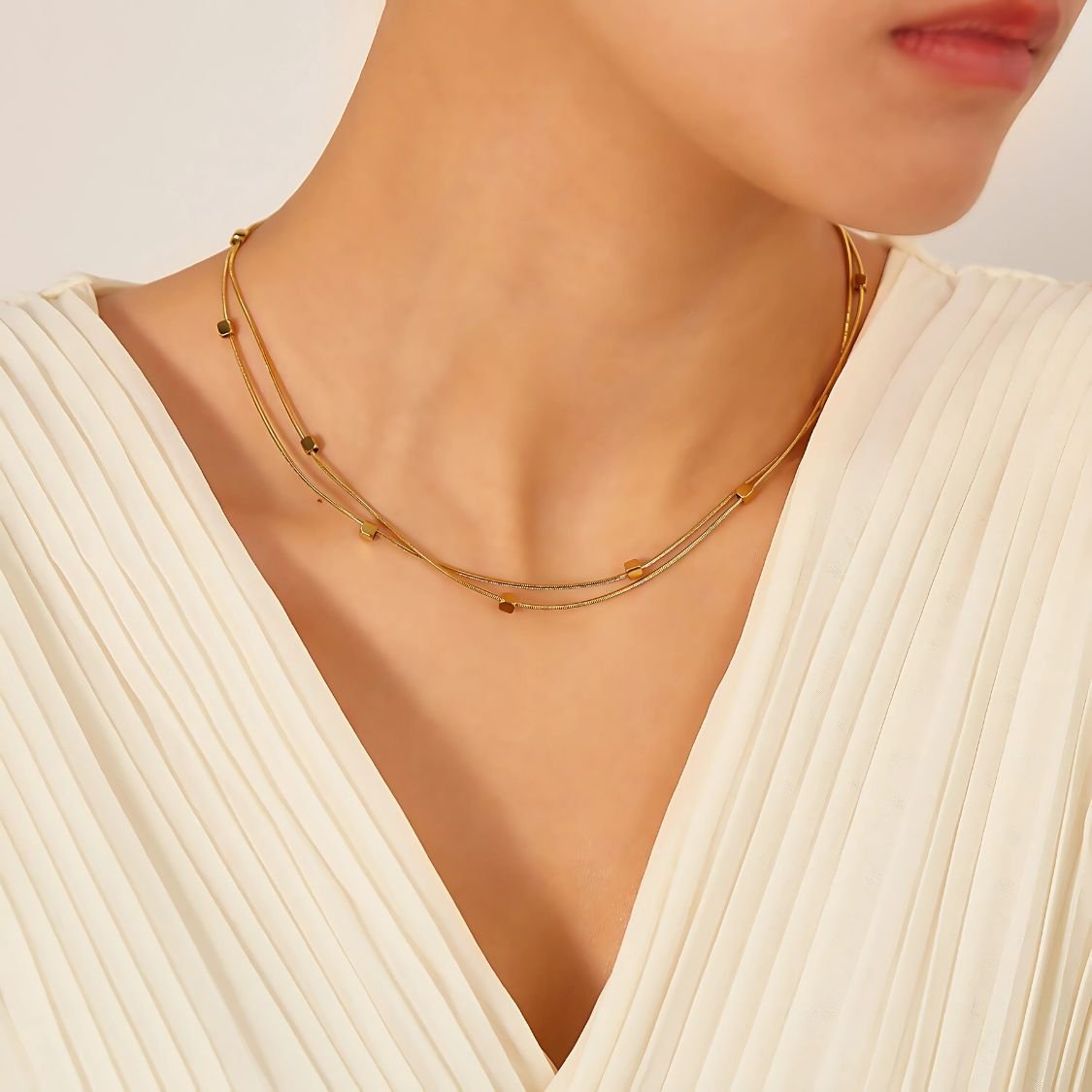 double layer herringbone chain necklace for women