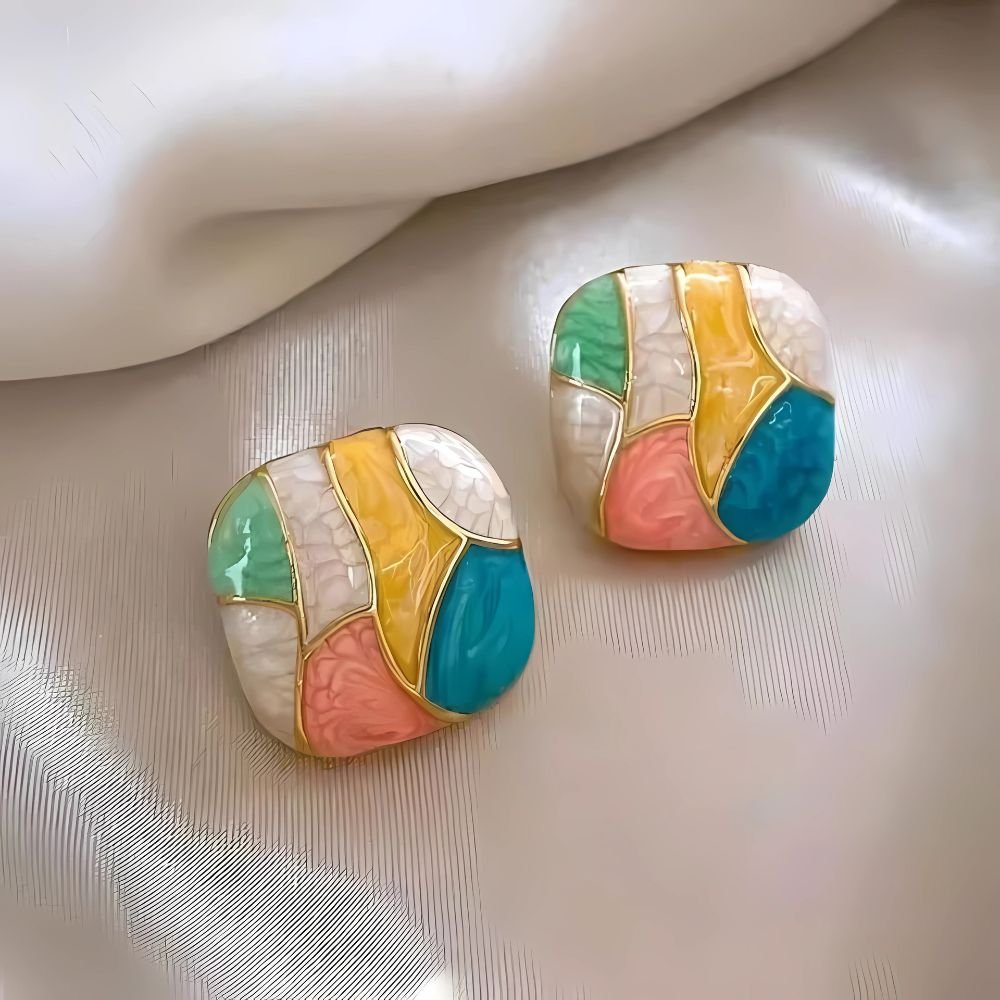 enamel candy color square stud earrings