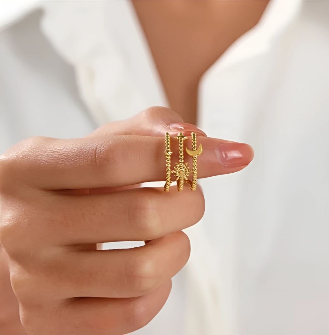 moon star sun layered ring for women