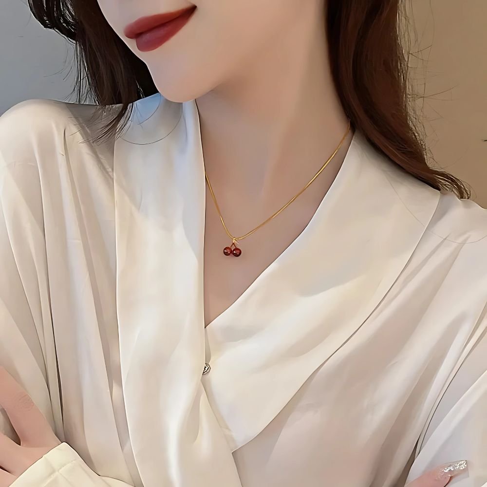 red cherry pendant necklace for women