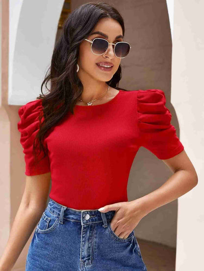 Mehroon Ruched Sleeve Top