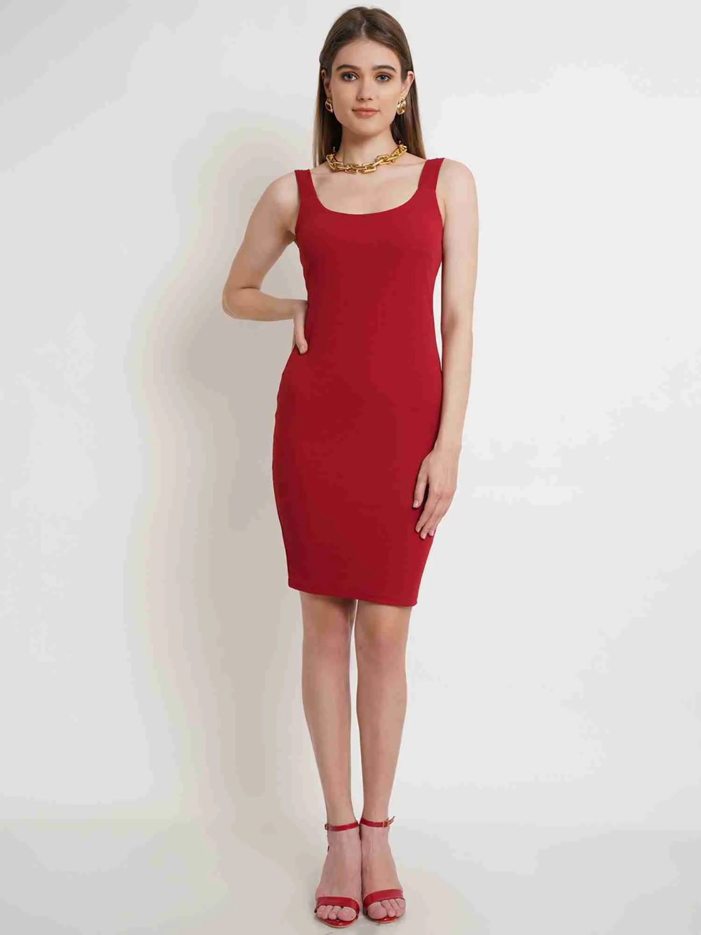 Mehroon Hosiery Strap Dress