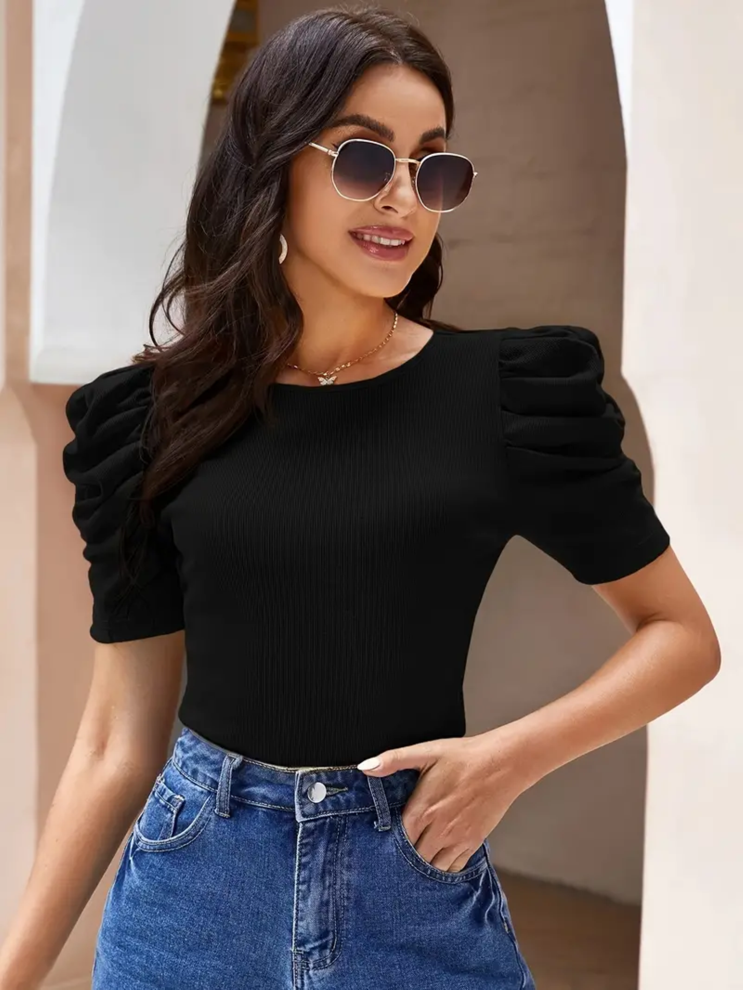 Mehroon Ruched Sleeve Top