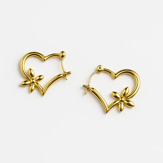 Blossom Heart Hoop Earrings | 18K Gold Plated | Anti-Tarnish