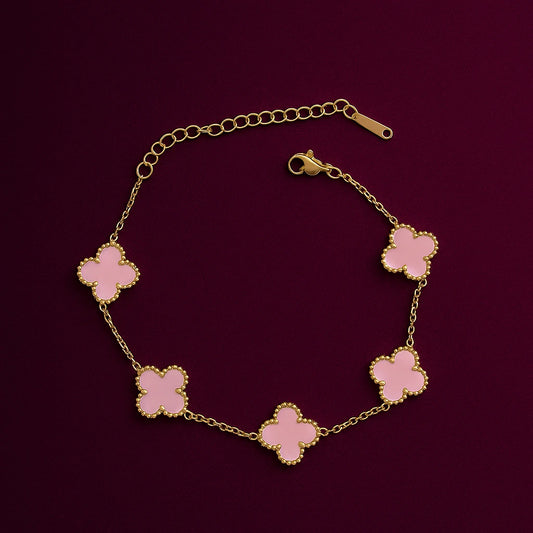 Elegant Pink Clover Bracelet – 18K Gold-Plated | Anti-Tarnish Jewelry