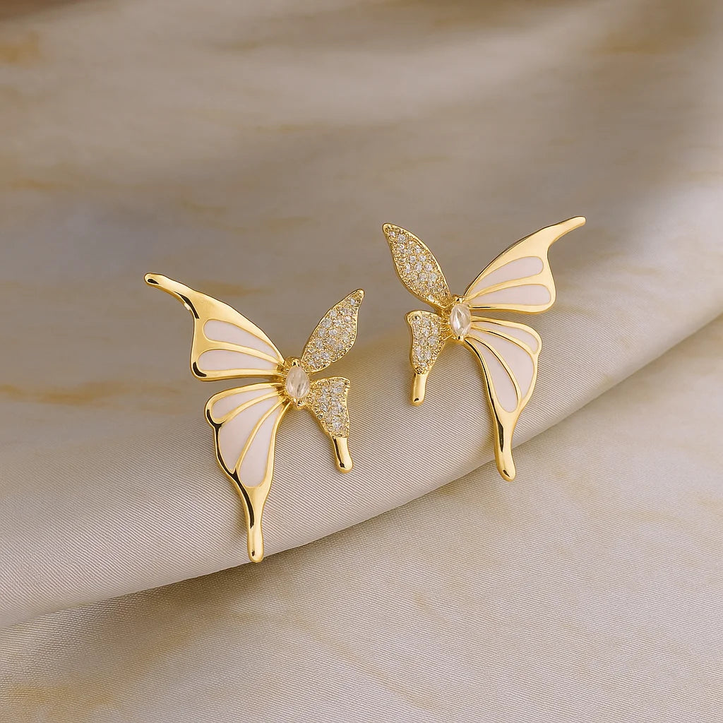 Gold Butterfly Earrings – Sparkling Zirconia Women’s Casual Wear Jewelry