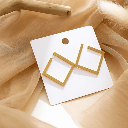 Gold Square Dangle Hoop Earrings – Geometric Hollow Minimalist Chunky Drop Earrings