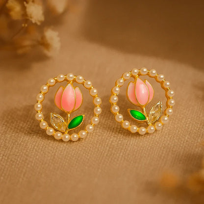 Pastel Pearl & Enamel Korean Earrings Combo – Set of 3