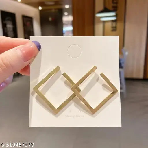 Gold Square Dangle Hoop Earrings