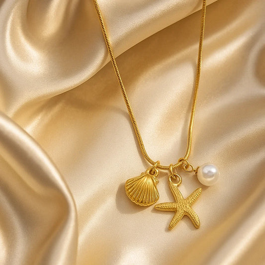 Anti-Tarnish Gold Starfish Shell Pearl Pendant Necklace