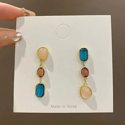 Asymmetrical Colored Gemstone Earrings for Women