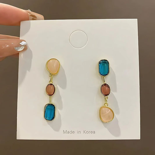 Asymmetrical Colored Gemstone Earrings for Women