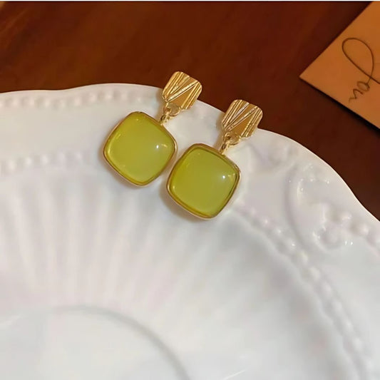 Avocado Green Square Dangle Earrings for Women