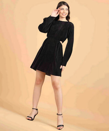 Black Wrinkle Cut Out Long Dress