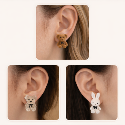 Cute Bear Earrings Combo – Brown Teddy, Transparent Teddy & Bunny Studs