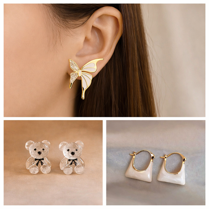 Korean Style Trio Earrings Combo – Cute & Minimal Set of 3