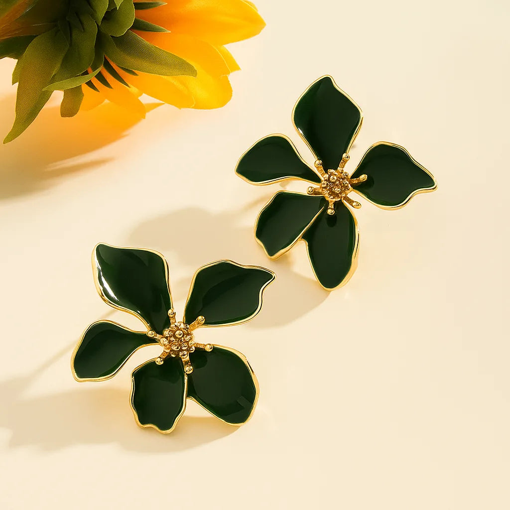 Colossal Dark Green Luxury Gold Earring