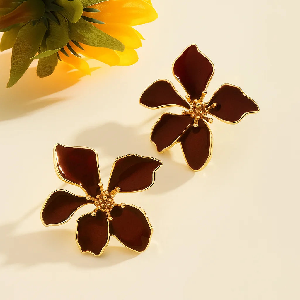 Colossal Dark Red Luxury Gold Earring