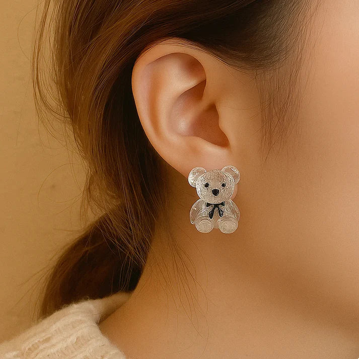 Cute Bear Earrings Combo – Brown Teddy, Transparent Teddy & Bunny Studs