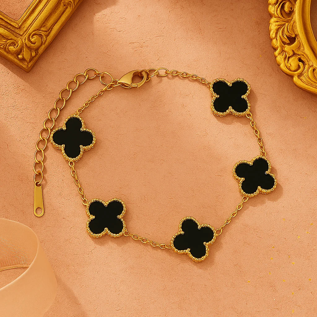 Elegant Black Clover Anti-Tarnish Bracelet – Waterproof & Rust-Proof Jewelry