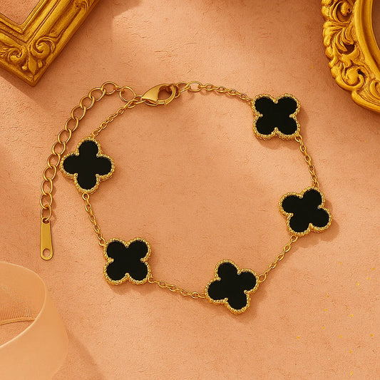Elegant Black Clover Anti-Tarnish Bracelet – Waterproof & Rust-Proof Jewelry