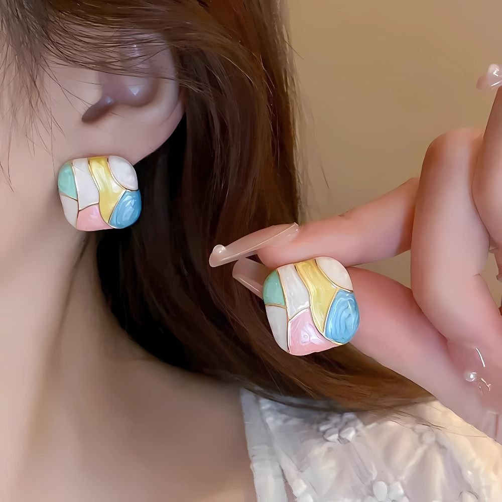 Enamel Candy Color Square Studs