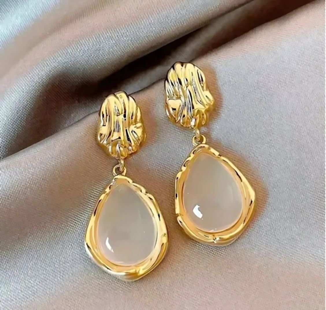 Golden Water Droplets Opal Drops Earrings