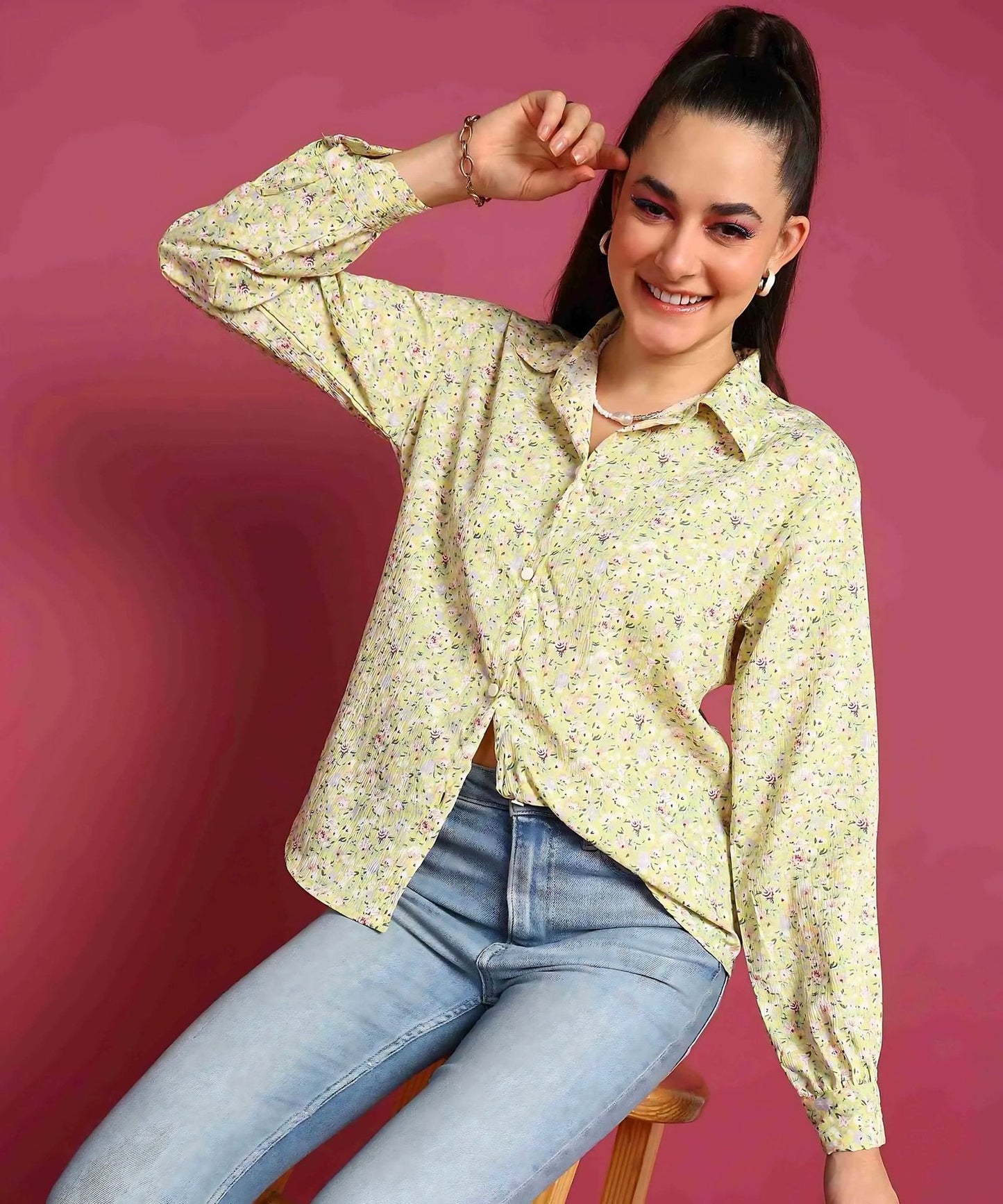 Lime Yellow Floral Delta Print Shirt