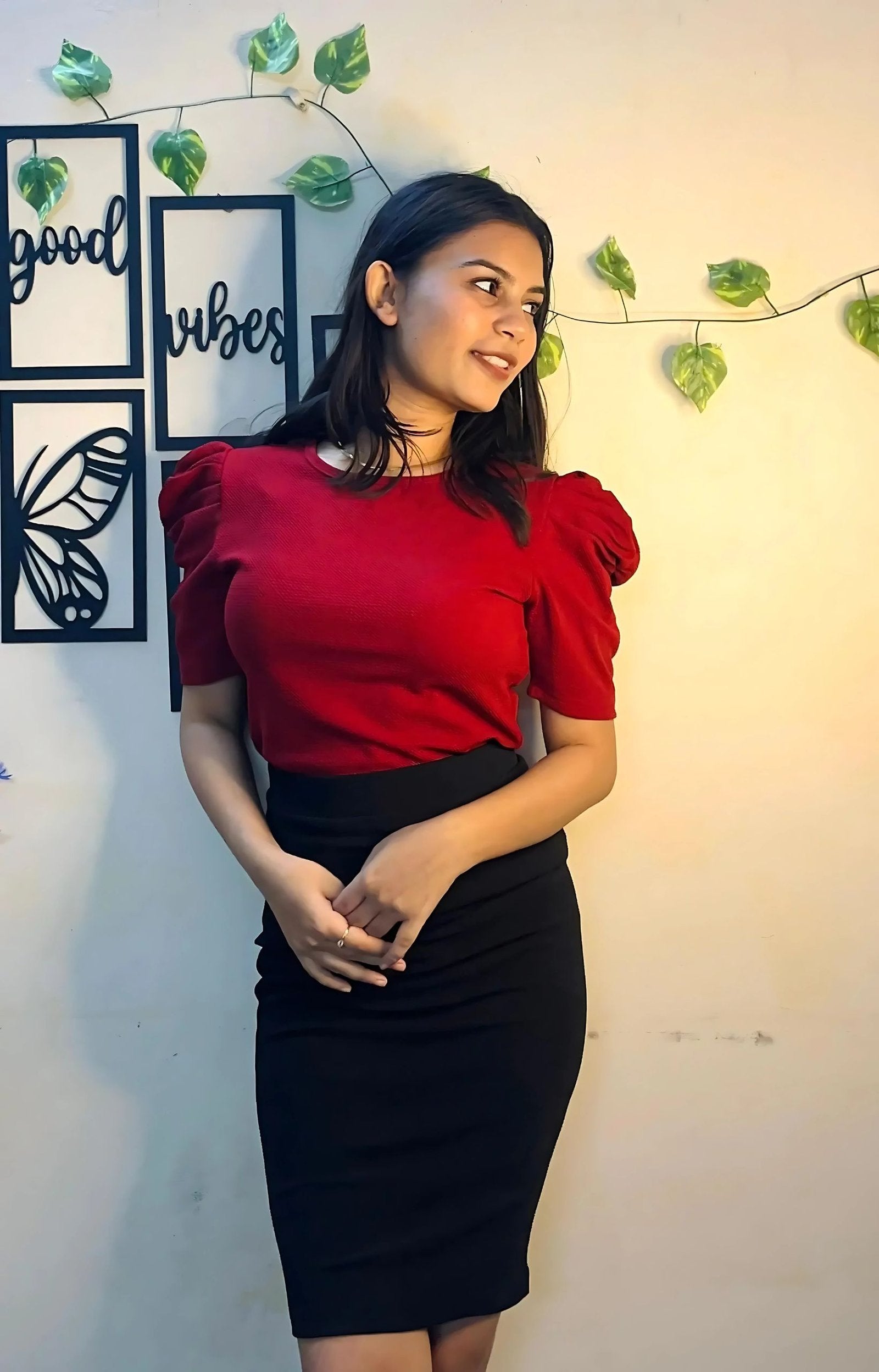 Maroon Top and Black Skirt Combo