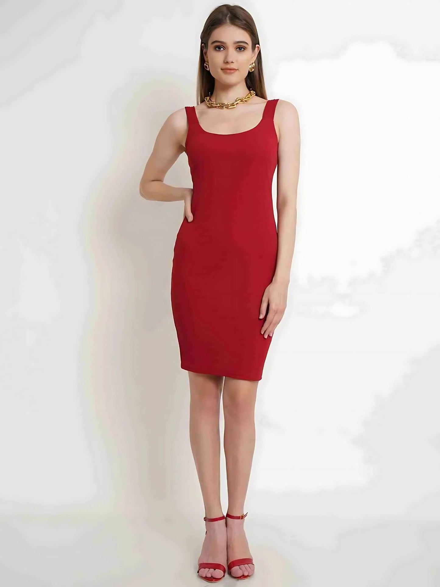 Mehroon Hosiery Strap Dress