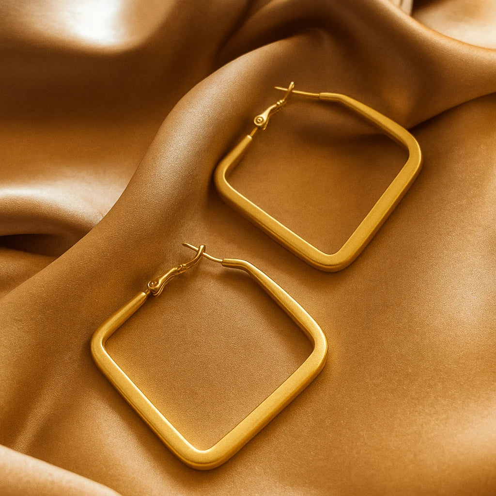 Modern silver square hoop earrings 2