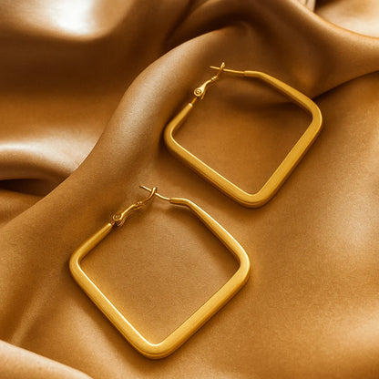 Modern silver square hoop earrings 2