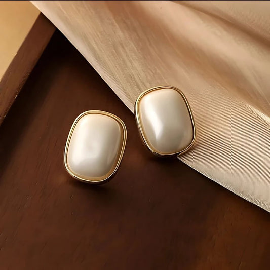 Pearl Simple Geometric Rectangle Stud Earrings