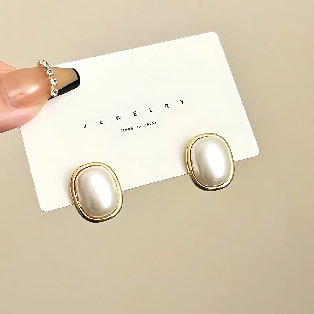 Pearl Simple Geometric Rectangle Stud Earrings
