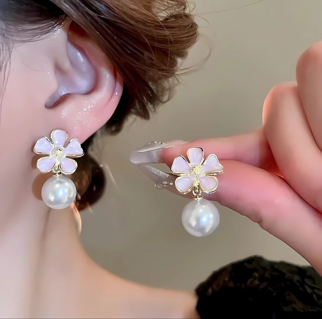 Pink Enamel Flower Earrings