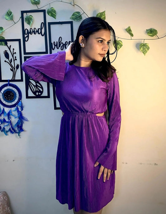 Purple Cut Out Long Dress & Purple Rose Earrings