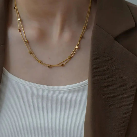 Retro Double-layer Herringbone Cubic Square Beads Necklace