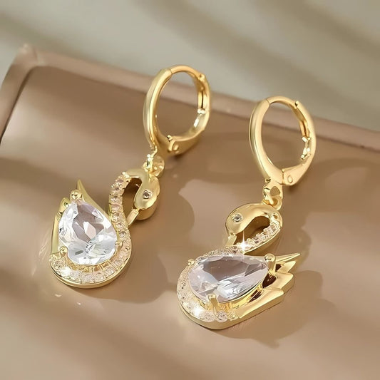 Sparkling Swan Huggie Earrings