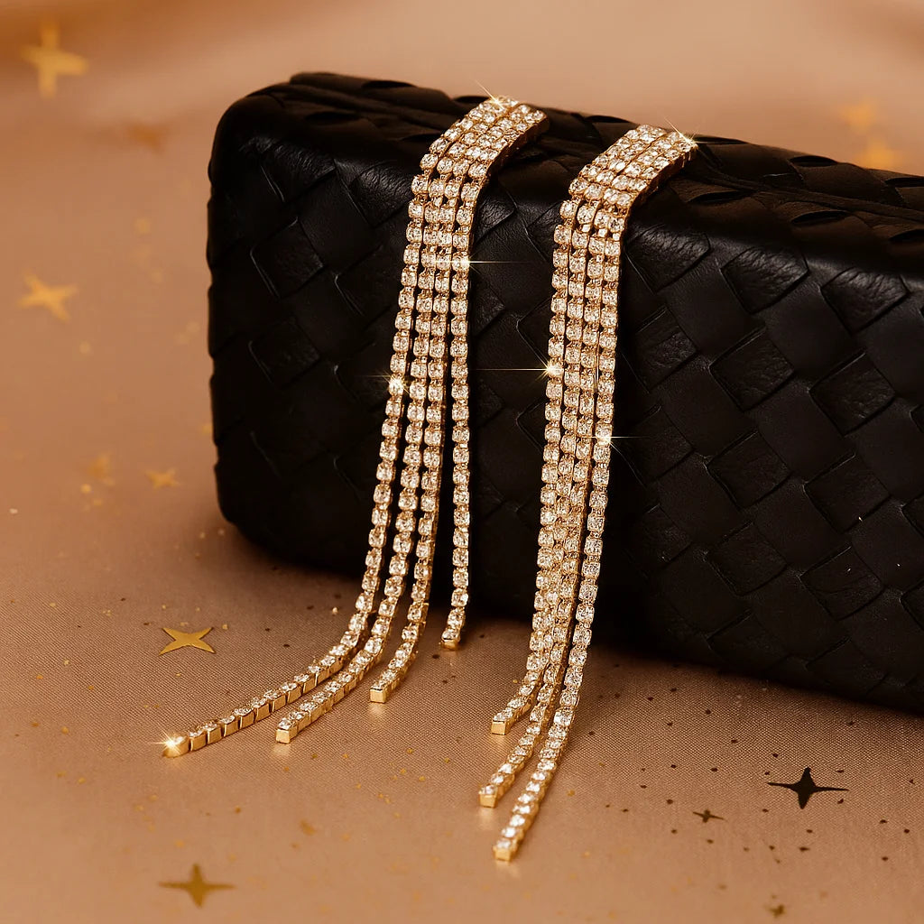 Statement Golden Dangling Chain Drop Earrings