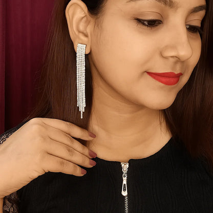 Statement Silver Dangling Chain Drop Earrings for Women & Girls