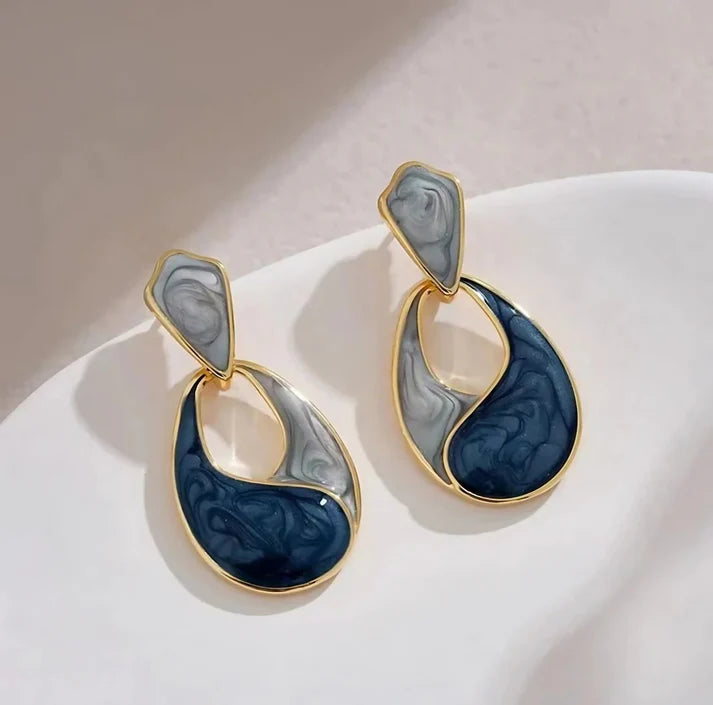 Elegant Everyday Earrings Combo – Swan Pearl, Enamel Drop, Opal Drop, Pearl Stud & Blue Heart - Set of 5