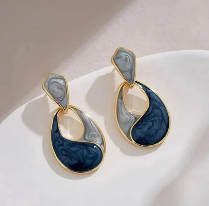 Elegant Everyday Earrings Combo – Swan Pearl, Enamel Drop, Opal Drop, Pearl Stud & Blue Heart - Set of 5